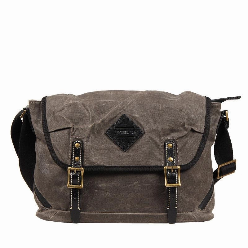Casual Waxed Canvas Leather Mens Navy Blue Side Bag Messenger Bags Waxed Canvas Courier Bag for Men Durable Performance Compact Fit