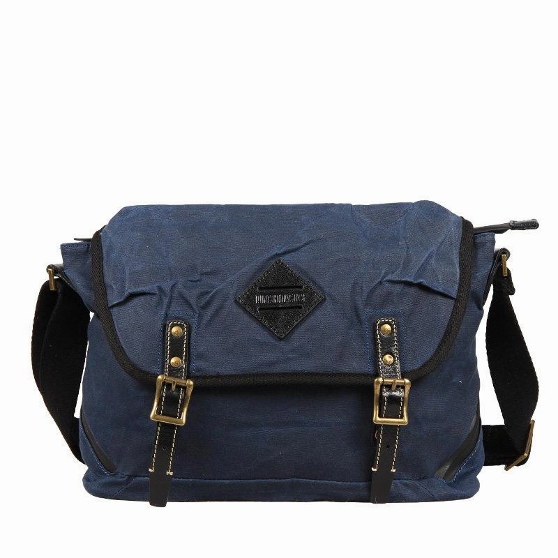 Casual Waxed Canvas Leather Mens Navy Blue Side Bag Messenger Bags Waxed Canvas Courier Bag for Men Compact Companion
