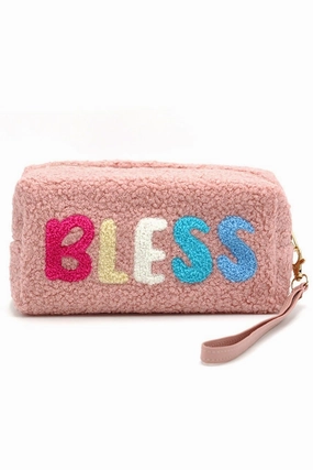 MP0166 COZY TEDDY FUR "BLESS" WRISTLET POUCH Daily Travel City Adventure