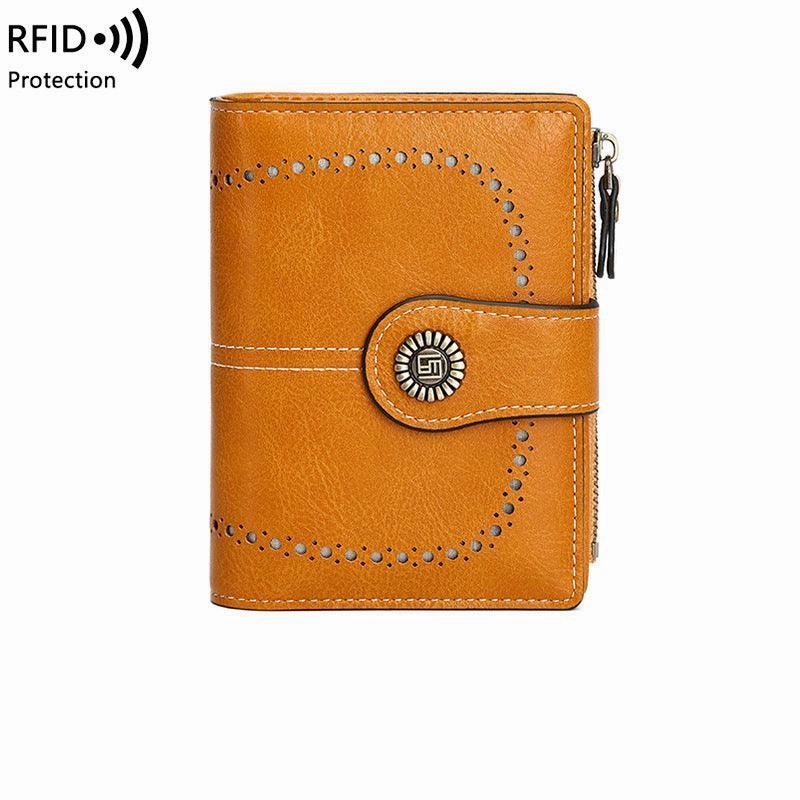 Timeless Innovation RFID Women's Short Wallet, Oil Wax Leather Coin Purse, Card Holder