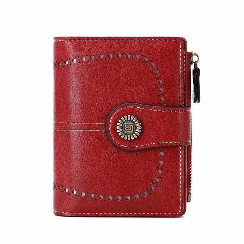 Smooth Surface RFID Women's Short Wallet, Oil Wax Leather Coin Purse, Card Holder