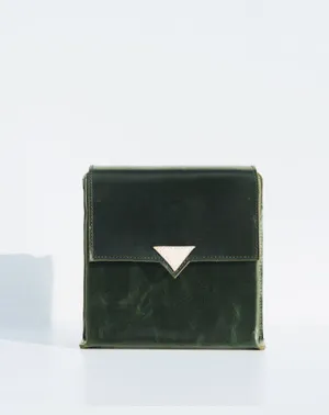 Handmade leather green square purse phone bag shoulder bag cossbody bag purse women Practical Fashion City Travel