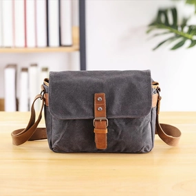 Comfort Everyday Canvas Leather Mens DSLR Camera Bag Side Bag Green Small Messenger Bag for Men