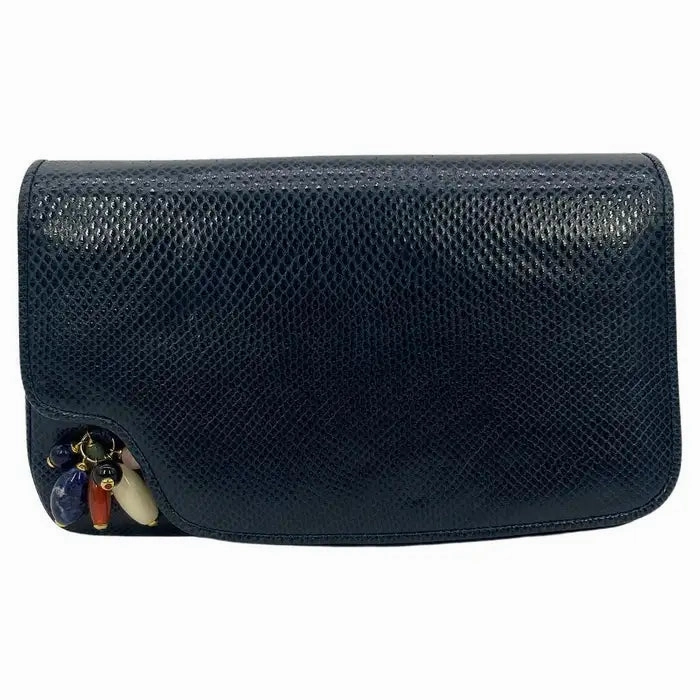 Judith Leiber Navy Lizard Gemstone Beaded Clutch Effortless Style