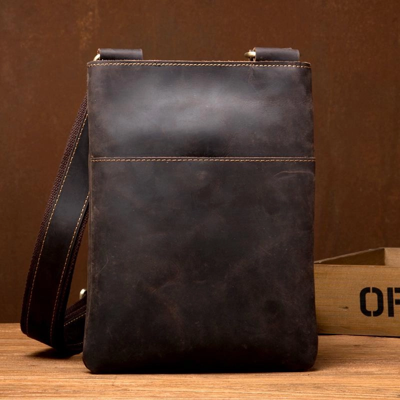 Cool Brown Leather 8 inches Mens Small Vertical Messenger Bags Brown Courier Bag for Men Comfort Grip Everyday Travel