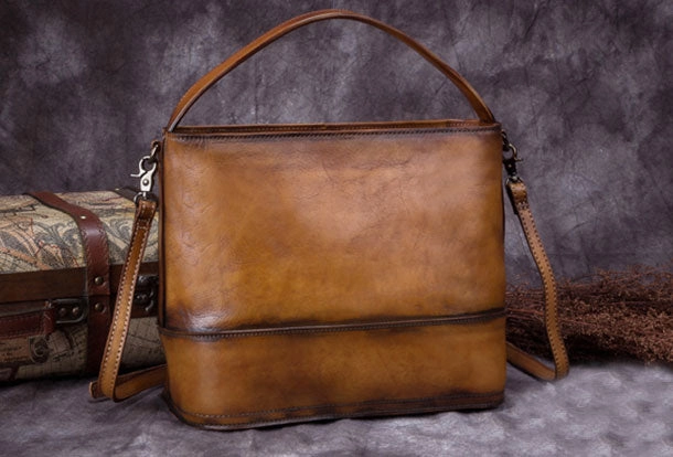 School Essential Genuine Leather Bucket Bag Vintage Handbag Bag Shoulder Bag Crossbody Bag Purse Clutch For Women