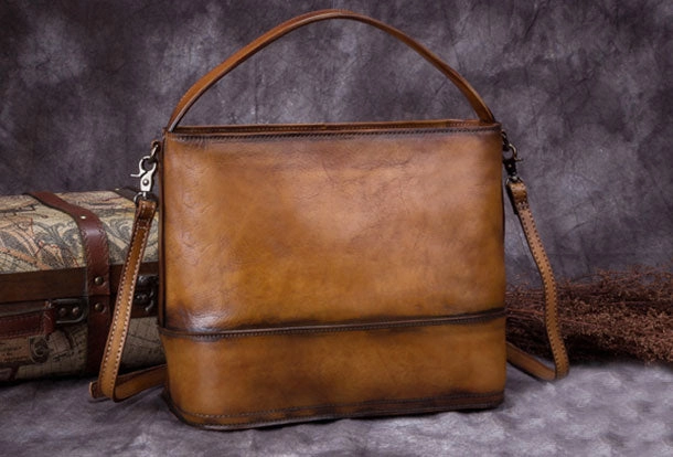 Genuine Leather Bucket Bag Vintage Handbag Bag Shoulder Bag Crossbody Bag Purse Clutch For Women Urban Street Look