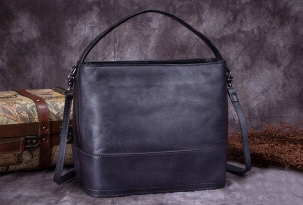 Everyday Utility Minimalist Design Genuine Leather Bucket Bag Vintage Handbag Bag Shoulder Bag Crossbody Bag Purse Clutch For Women