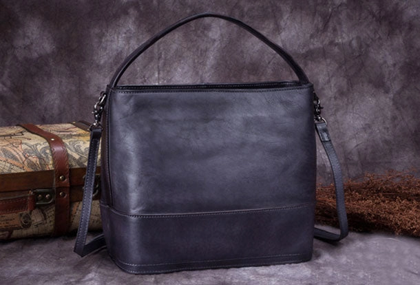 Genuine Leather Bucket Bag Vintage Handbag Bag Shoulder Bag Crossbody Bag Purse Clutch For Women Casual Comfort Trendy Utility