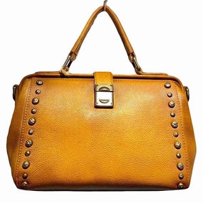 Vintage Womens Green Leather Doctor Handbag Purses With Rivet Doctor Shoulder Bag for Women Discreet Branding