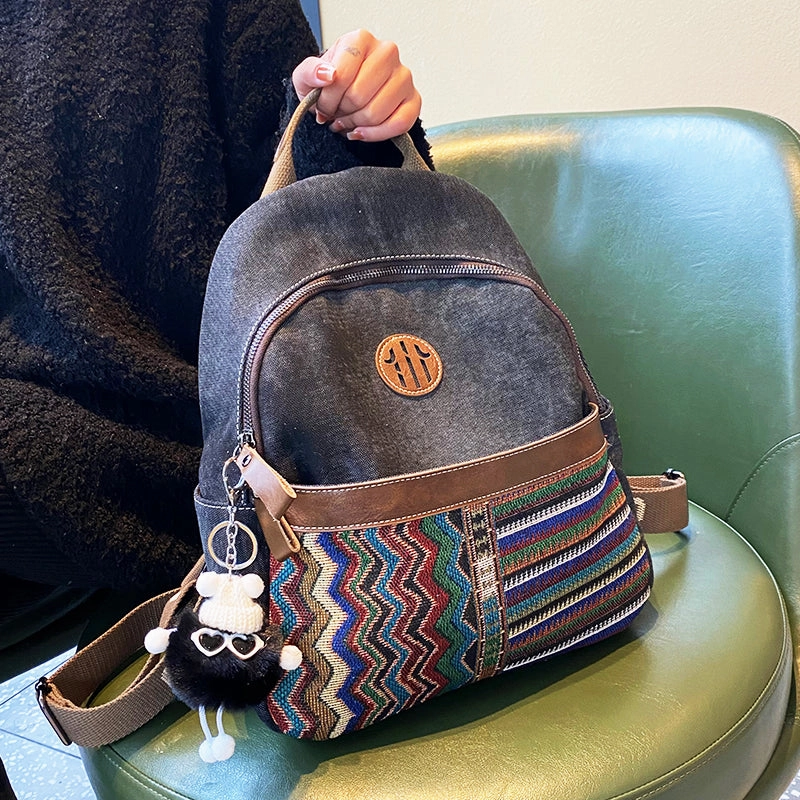 Ultimate Travel Companion Boho Style Backpack Womens Vintage Black Gray Embroidery Canvas Backpack Boho Backpack Minimalist Design