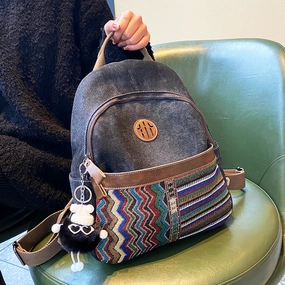 Ultimate Travel Companion Boho Style Backpack Womens Vintage Black Gray Embroidery Canvas Backpack Boho Backpack Minimalist Design
