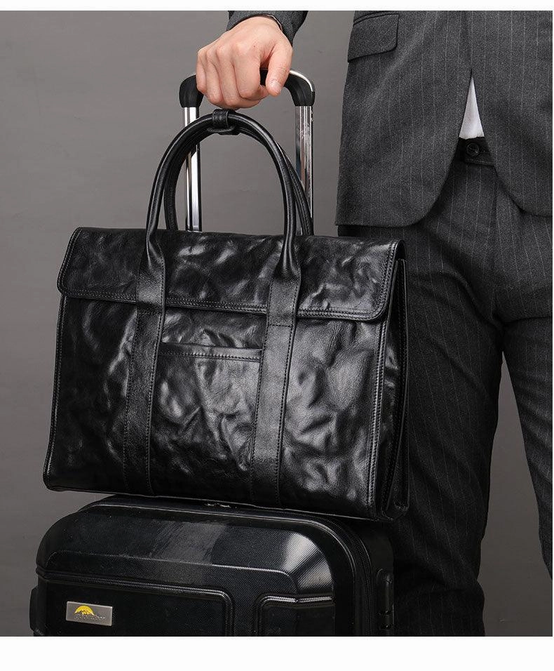 Reinforced Base Airport Rush Premium Leather Mens' Suitcase Weekender | 15 Inches Leather Laptop Bag, Ladies' Briefcase, 15 Inches Laptop Bag, Men Work Tote, Business Shoulder Bag, Fashion Designer Laptop Bag Alexel Crafts