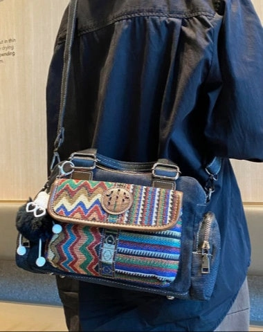 Black Gray Boho Handbag Women Canvas Crossbody Bag Canvas Embroidery Shoulder Bag Fashion forwardness