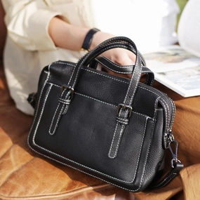 Stylish Womens Black Leather Small Satchel Handbags Women's Satchel Shoulder Purse for Ladies Minimal Construction