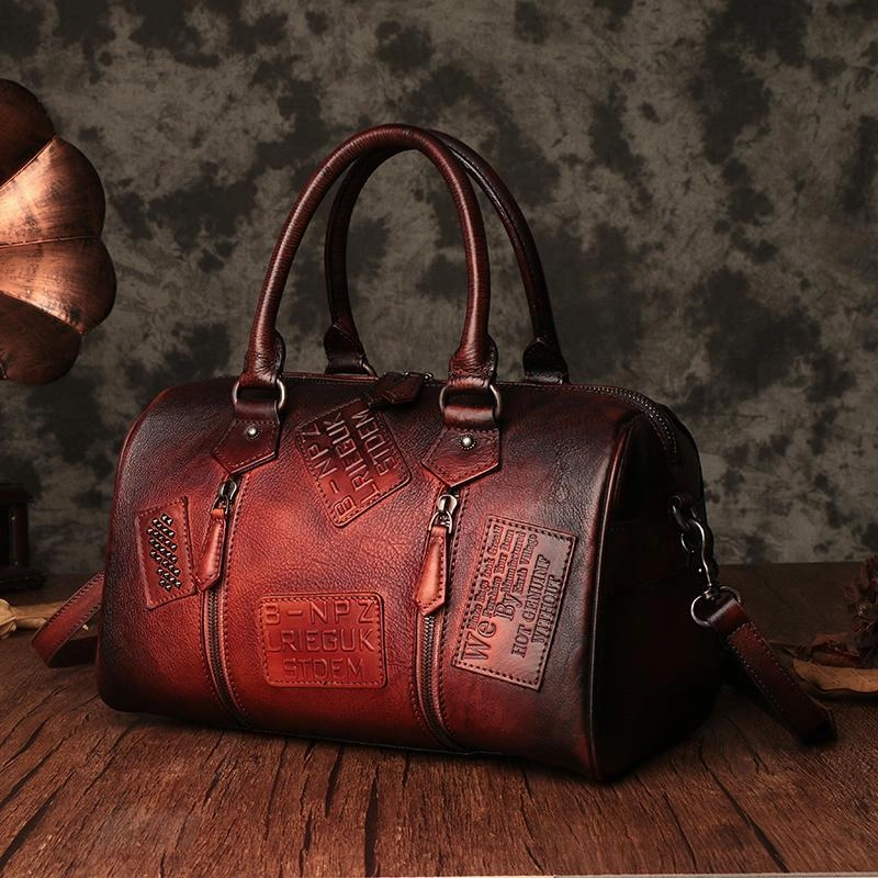 Easy-to-carry handbag Vintage Womens Brown Leather Boston Handbags Boston Shoulder Handbag Crossbody Bags