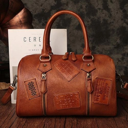 Urban Utility Stylish Pick Vintage Womens Brown Leather Boston Handbags Boston Shoulder Handbag Crossbody Bags