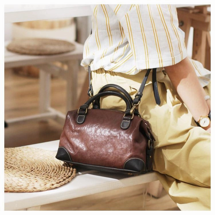 Balanced Vision Vintage Brown Womens Leather Handbag Purses Boston Small Shoulder Bag Handbag Purse