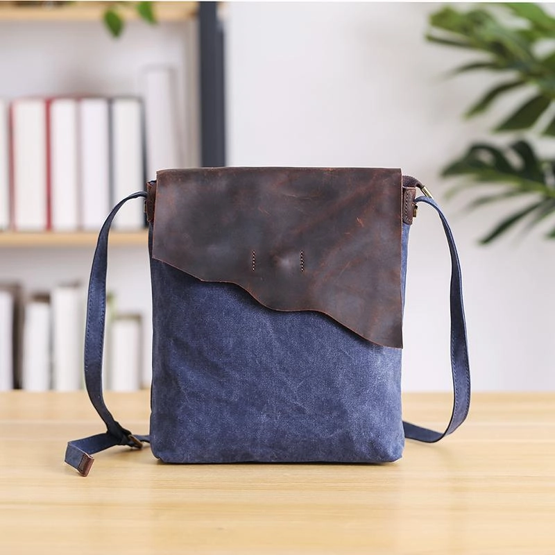 Outdoor Activity Comfort Carry Leather Canvas Mens 12" Side Bag Vertical Courier Bag Gray Postman Bag Messenger Bag for Men