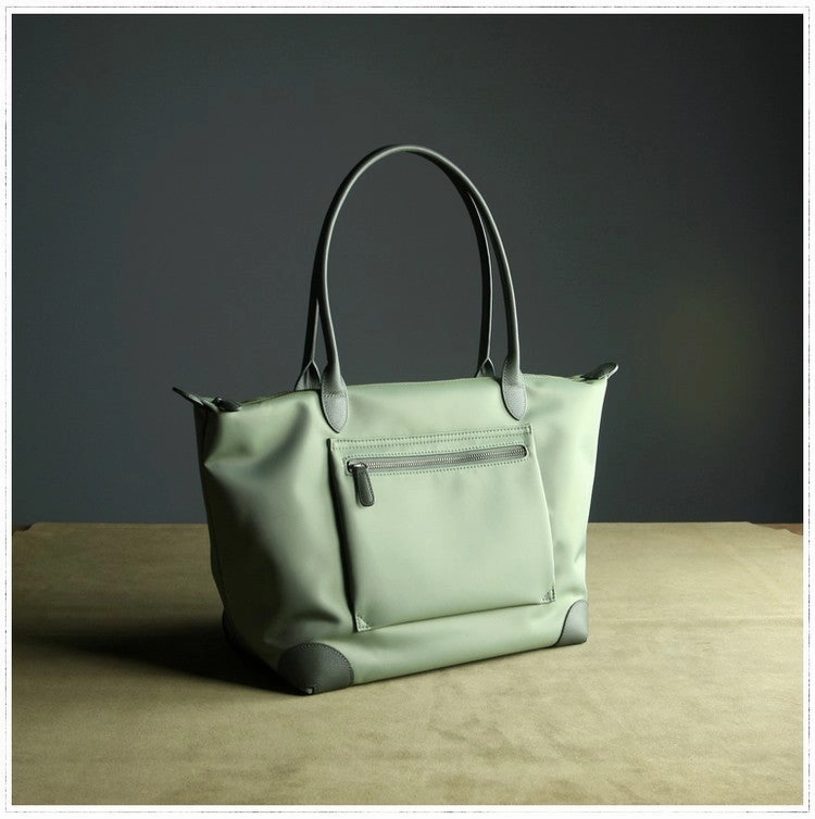 Womens Light Green Nylon Shoulder Tote Medium Green Nylon Handbag Purse for Ladies Vacation Gear