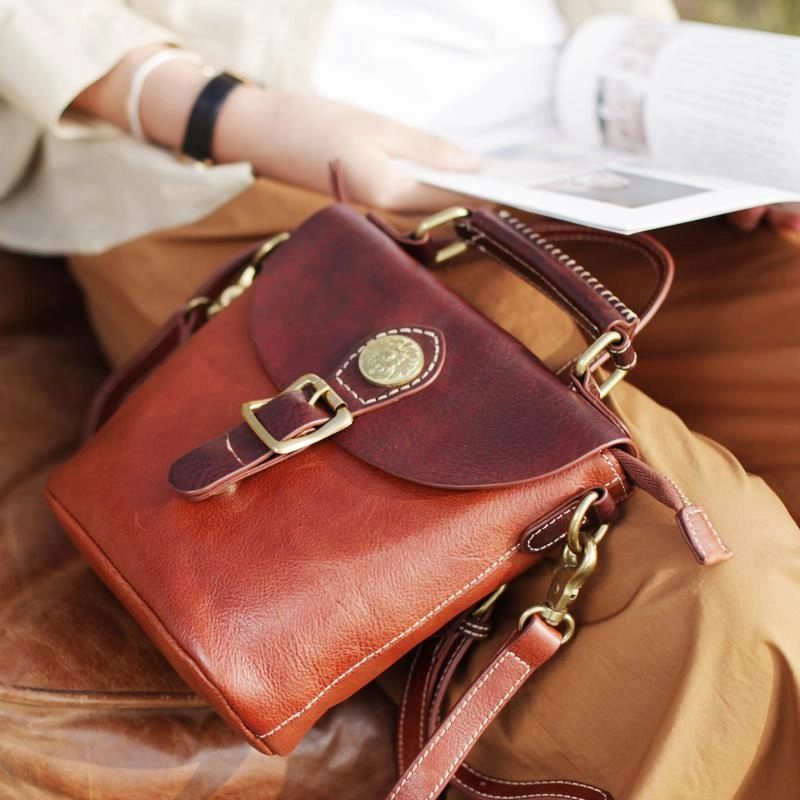 Practical Mood Vintage Womens Green Leather Bucket HandBag Barrel Shoulder Bag Purses for Ladies