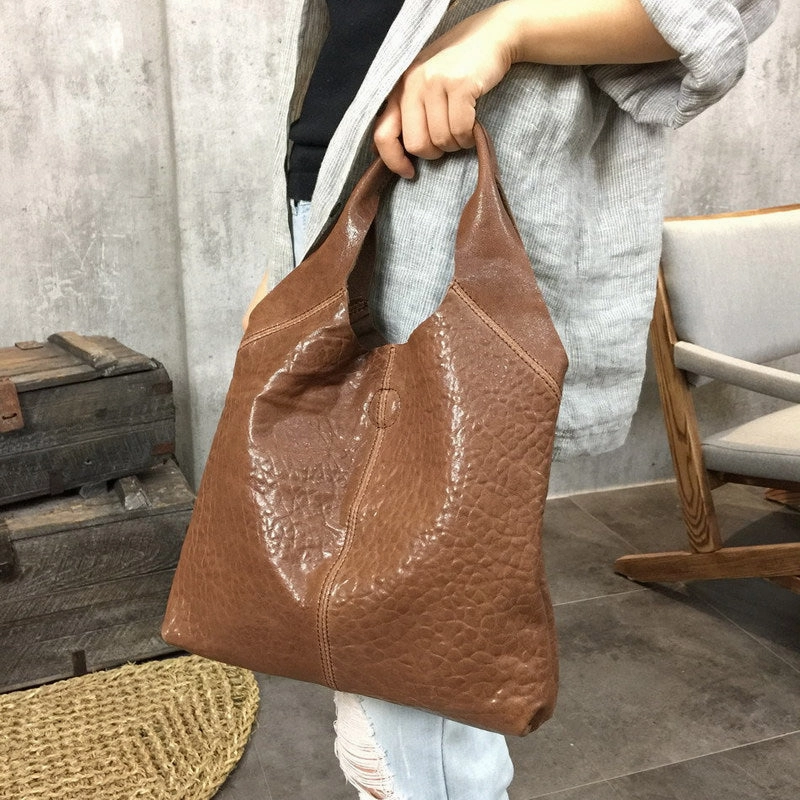 Minimal Trend Handmade Genuine Leather Handbag Tote Bag Shopper Bag Shoulder Bag Purse For Women