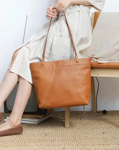Large Brown Leather Tote Bag Womens Shoulder Brown Shopper Tote Handbag Purse Practical Use