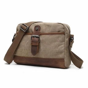 Mens Waxed Canvas Leather Small Courier Bags Canvas Messenger Side Bag for Men Urban Travel Work Utility