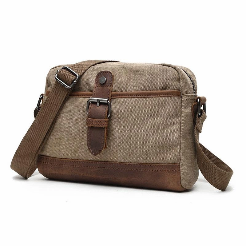 Mens Waxed Canvas Leather Small Courier Bags Canvas Messenger Side Bag for Men Urban Travel Work Utility