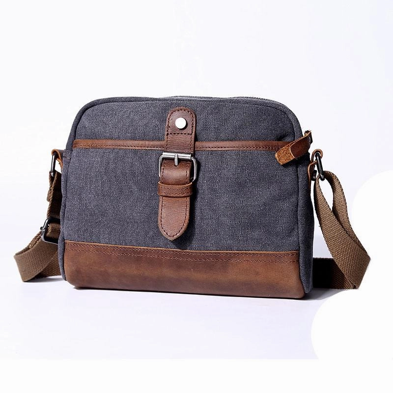Daily Functionality Mens Waxed Canvas Leather Small Courier Bags Canvas Messenger Side Bag for Men