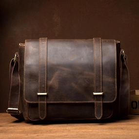Cool Dark Brown Leather 11 inches Mens Small Messenger Bags Side Bag Brown Courier Bag for Men Easy Access
