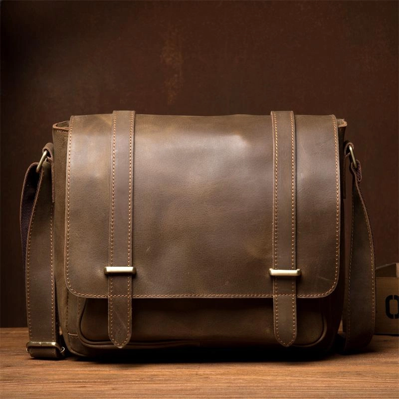 Cool Dark Brown Leather 11 inches Mens Small Messenger Bags Side Bag Brown Courier Bag for Men Urban practicality Smart Organizer