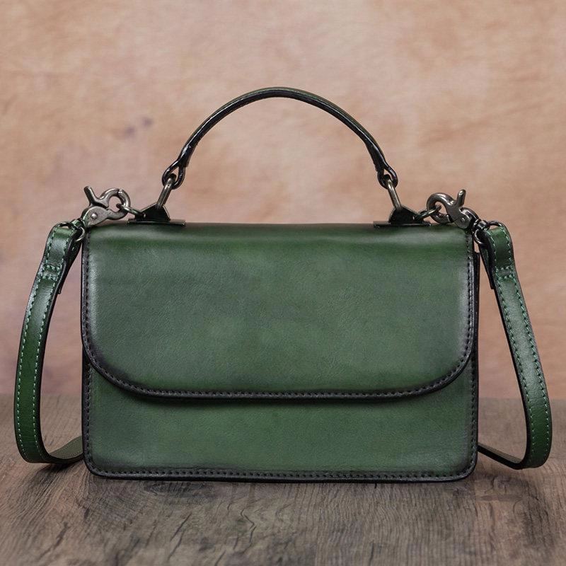 Gray Vintage Ladies Leather Satchel Handbag Purse Green SHoulder Bag Side Bag for WOmen Urban Detail