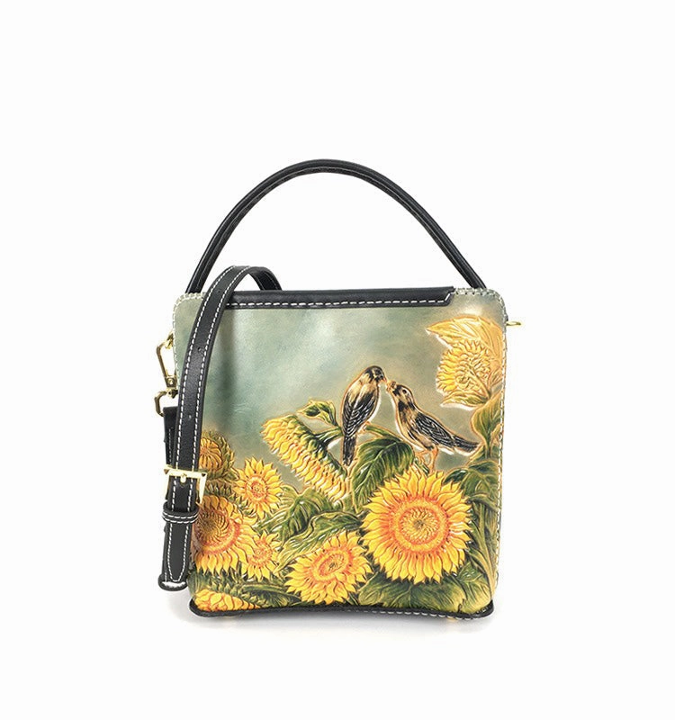 Handmade Womens Tooled Leather Square Handbag Purse Cat Crossbody Bag for Women Premium Craftsmanship Daily Essential