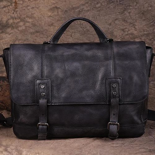 Minimal Finish Classic Piece Mens Vintage Leather Coffee Briefcase Handbag Gray Messenger Bag Side WOrk Bag for Men