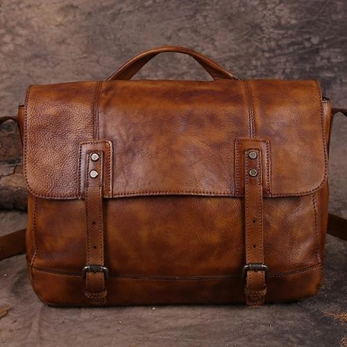 Mens Vintage Leather Coffee Briefcase Handbag Gray Messenger Bag Side WOrk Bag for Men Versatile Design