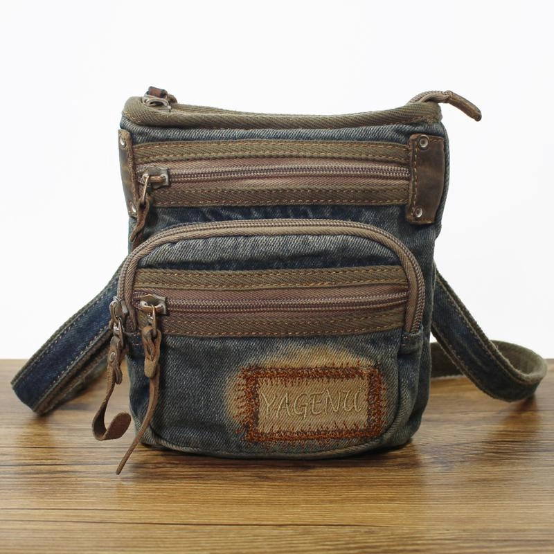 Blue Denim Mens Casual Small Vertical Messenger Bag Jean Belt Bag Belt Pouch For Men Casual Function
