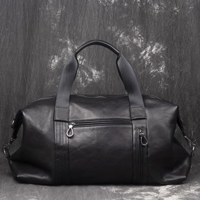 Casual Black Leather Men's Overnight Bag Large Travel Bag Luggage Weekender Bag For Men Travel Friendly Urban Traveler