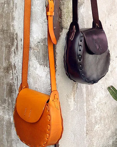 Handmade vintage rustic retro leather crossbody Shoulder Bag for girl women lady Office Style