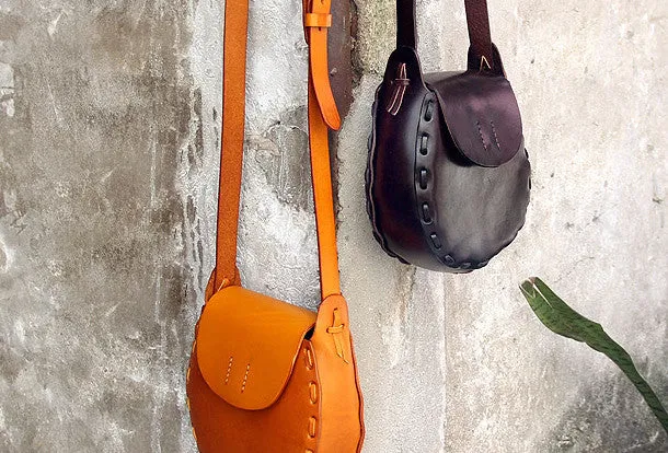 Handmade vintage rustic retro leather crossbody Shoulder Bag for girl women lady Smart Storage Adjustable Strap