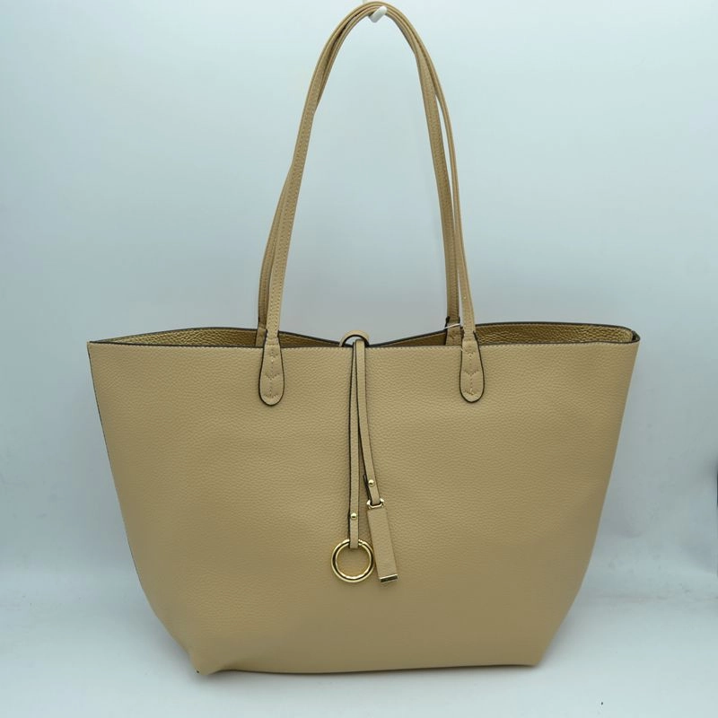 Vegan Leather Reversible 2-in-1 Tote Bag - Beige/Gold Everyday Refinement