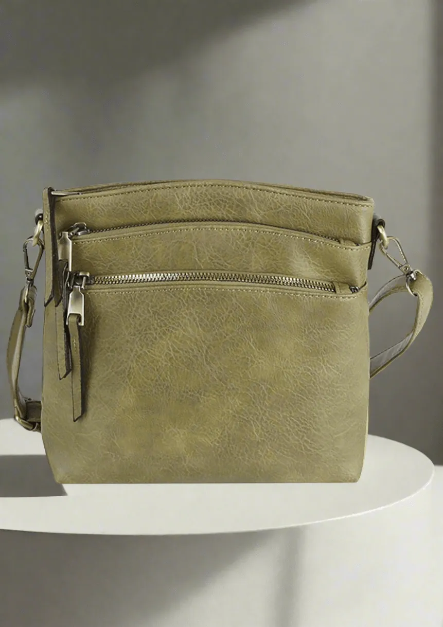 LQ284-1 Triple Zipper Crossbody Bag Versatile Fashion Style Minimalistic design that complements any outfit