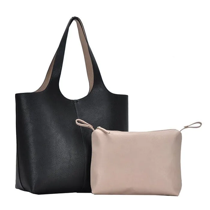 BGW81617 Monogrammable Modern Shoulder Tote w/ Removable Pouch Minimalist Tote Light Utility