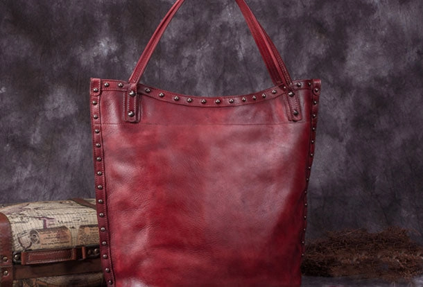 Light Utility Genuine Leather Handbag Vintage Tote Bag Shoulder Bag Purse For Women