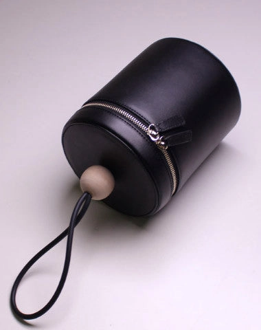 Genuine leather round bucket clutch handbag black clutch purse clutch zip wallet women Casual Look Spacious Interior