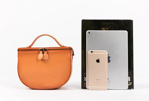 Elegant Grey Handmade Genuine Leather Round Handbag Bag Crossbody Bag Shoulder Bag Purse For Women