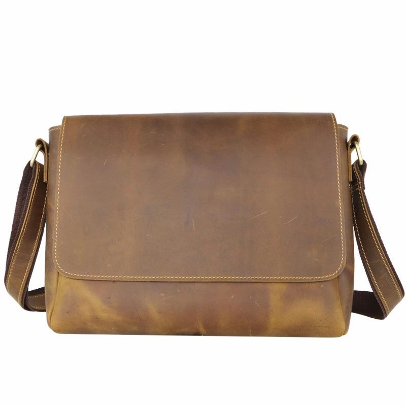 Everyday Comfort Cool Black Leather Mens 10 inches Courier Bags Coffee Brown Messenger Bags Postman Bag For Men