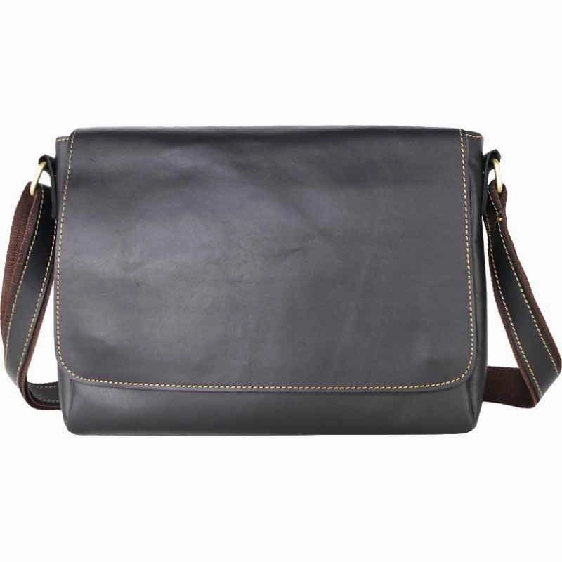 Travel Companion Stylish Simplicity Cool Black Leather Mens 10 inches Courier Bags Coffee Brown Messenger Bags Postman Bag For Men