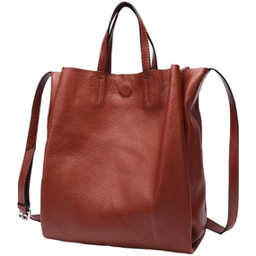 Vertical Brown Leather Tote Bag Womens Shoulder Shopper Tote Handbag Purse Stylish Choice