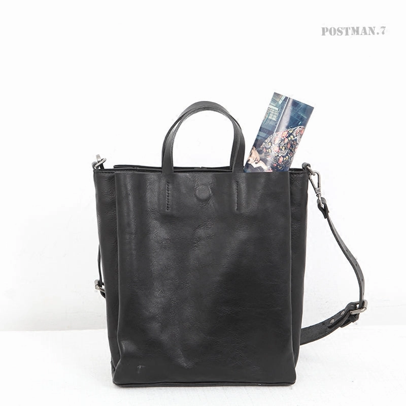 Elegant Finish Vertical Brown Leather Tote Bag Womens Shoulder Shopper Tote Handbag Purse